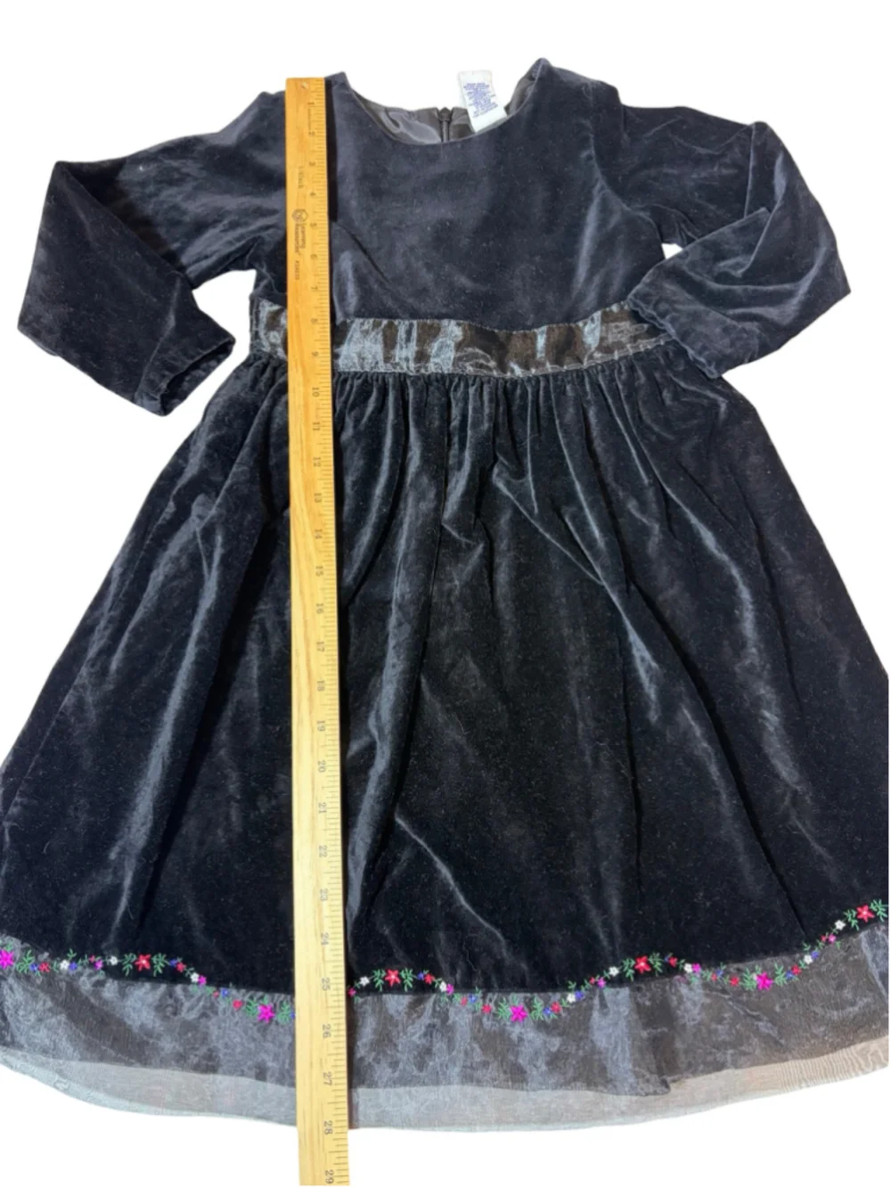 Vintage 2001 Gymboree Black Velvet Floral Embroidered Party Dress Size 5
